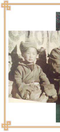 Lama Zopa Rinpoche, 4 or 5 years old, sitting with Aku Lekshe, his alphabet teacher on the Tibet-Nepal (Solu Khumbu) border.